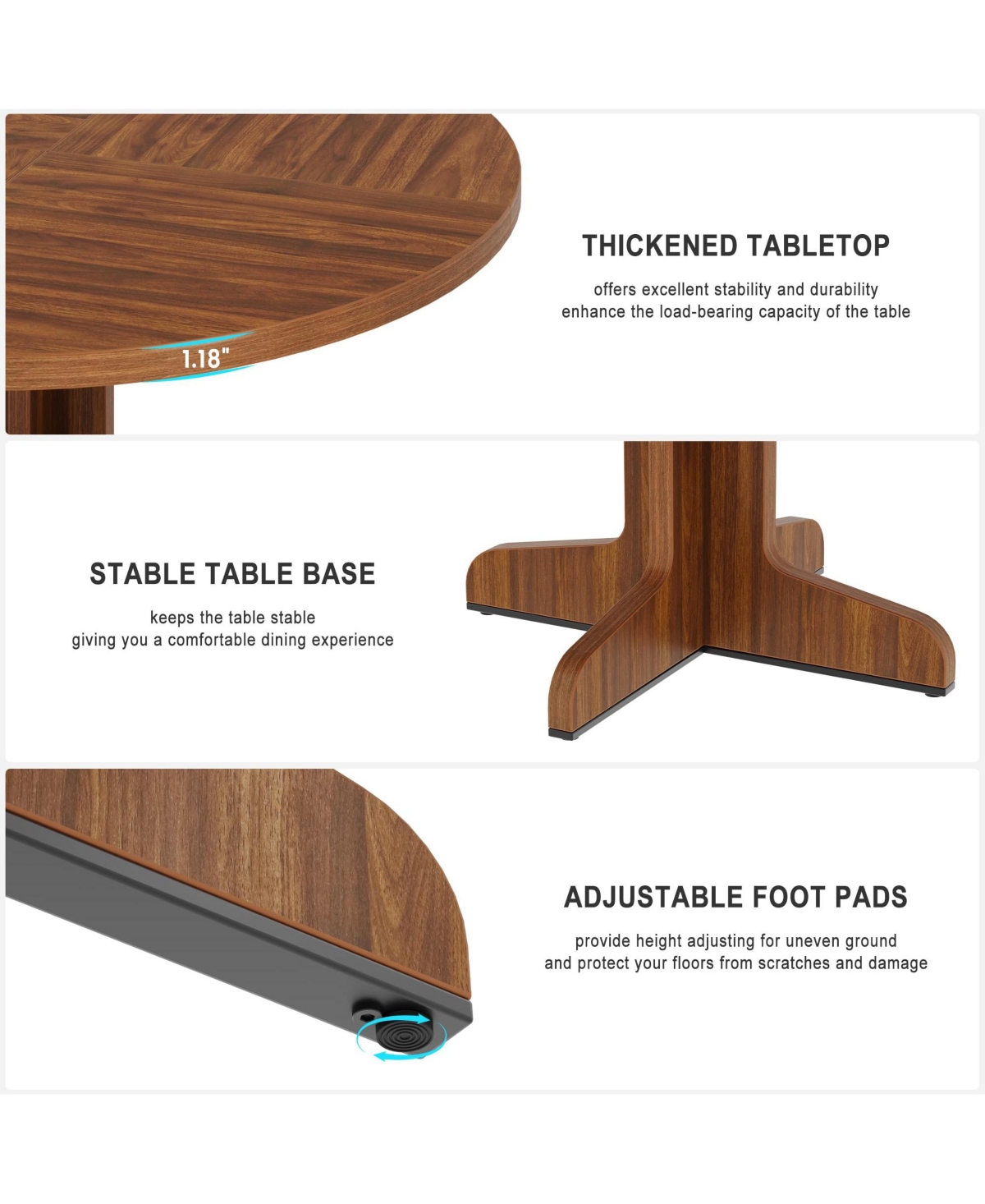 4-Person Round Wooden Pedestal Dining Table (Table Only)