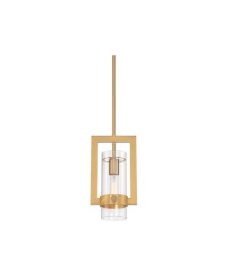 Camden Brass Mini Pendant Wide Modern Open Rectangle Clear Glass Fixture for Dining Room Kitchen Island