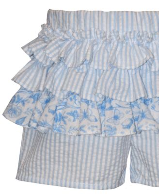 Girls' Toile Ruffle Sleeveless Top and Shorts, 2-Piece Set