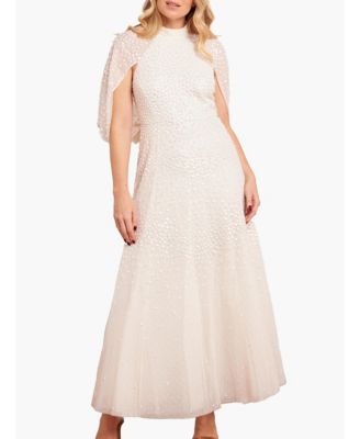 Women's Scallop Sequin Cape Ankle Gown