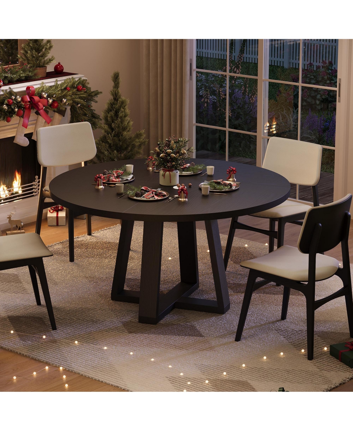 gaomon 4-6 Person Round Farmhouse Dining Table with Pedestal