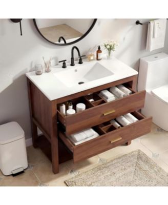 36" Modern Bathroom Vanity with Sink, Ceramic Integral Basin, 2 Soft-Close Drawers and Open Shelf, Space-Saving Bathroom Cabinet Solution