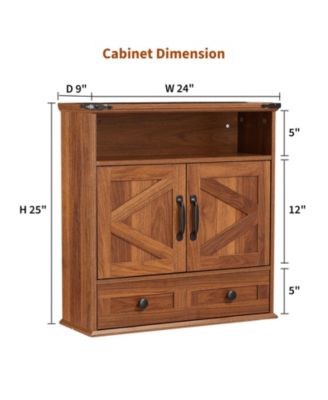 Farmhouse Wall Cabinet with Barn Doors and Adjustable Shelf, 25 in Wide Bathroom Storage Organizer for Bath, Laundry and Entryway