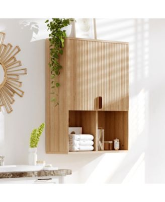 Fluted Bathroom Wall Cabinet with Adjustable Shelf and Soft Close Hinges, Over Toilet Storage Organizer for Bathroom Spaces