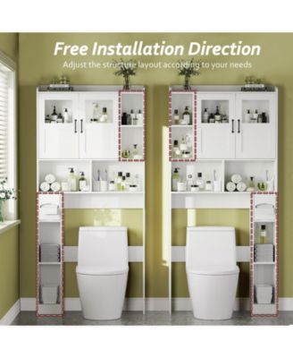 Over Toilet Storage Cabinet with Glass Doors and Adjustable Shelves, 67.4 in Tall Bathroom Organizer for Bath or Laundry