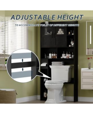 Over Toilet Storage Cabinet with Glass Doors and Adjustable Shelves, 67.4 in Tall Bathroom Organizer for Bath or Laundry