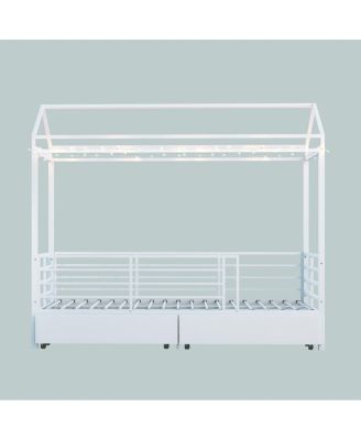Kids House Floor Bed Frame with Roof