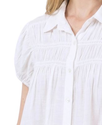 Petite Collared Rouched Yoke Top