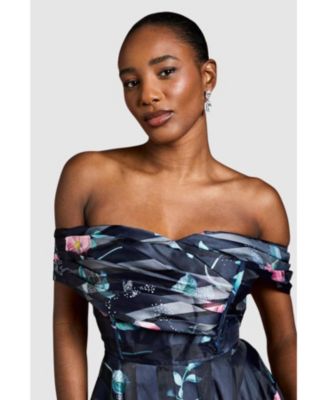 Women's Stripe Organza Pleat Top Midi Dress