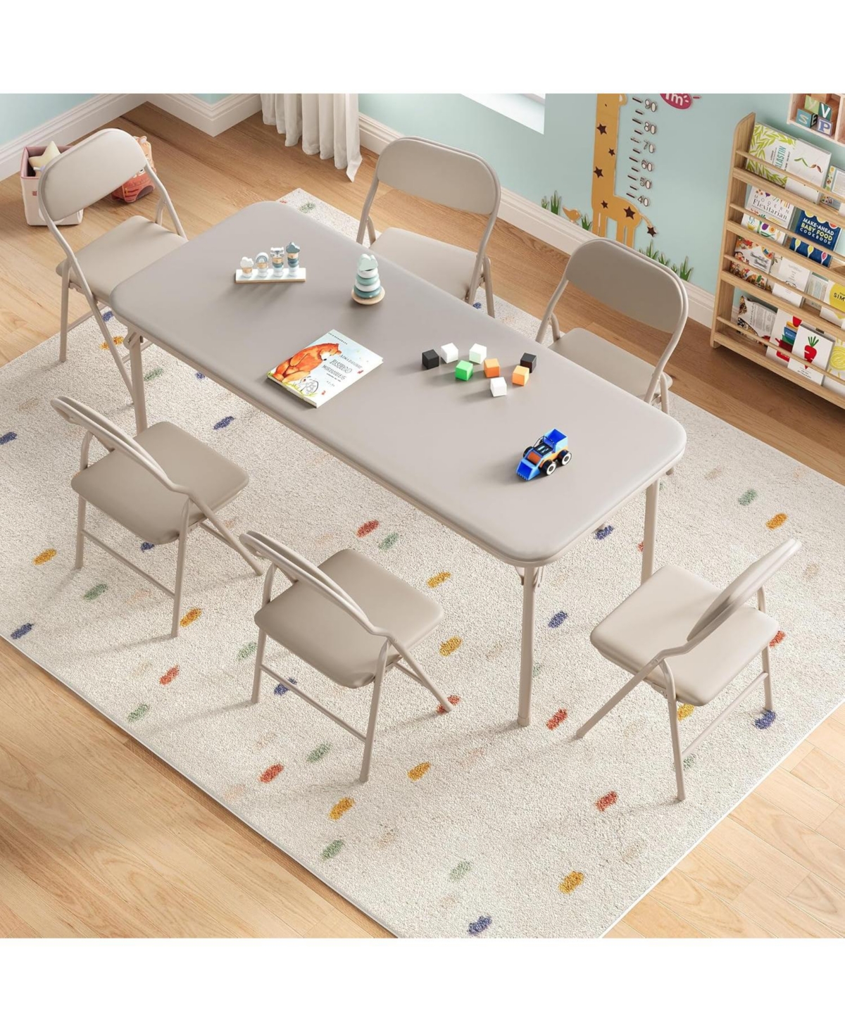 gaomon 7 Piece Boys Girls Folding Table and Chairs Set, Activity Table and Chairs Set for Dining Room,Daycare,Classrooms