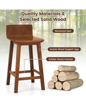 24.5'' Solid Wood Bar Stools Set of 4 Home Counter Kitchen Stools w/ Low Backrest and Footrest
