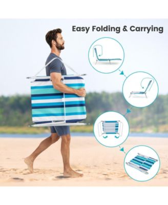 2 Pieces 5-position Lay Flat Beach Recliner with Carry Strap and Metal