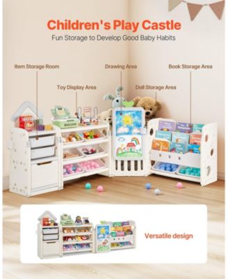 4-Tier Kids Toy Storage with Bookshelf, Drawing Board and 10 Bins, 88.6 x 36 in