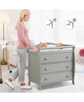 Baby Changing Table with 3 Storage Drawers and Safety Belt