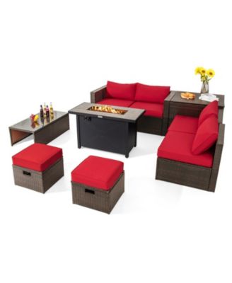9-Piece Outdoor Sectional Sofa Set with 42 inch Propane Fire Pit Table
