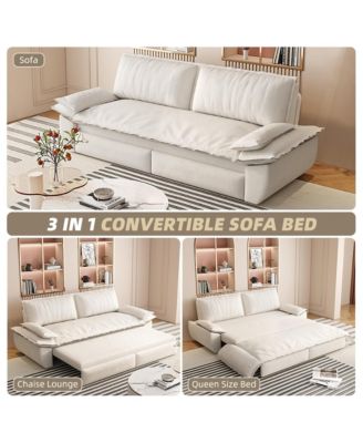 3-in-1 Convertible Sleeper Sofa, 73.2" Queen Pull Out Sofa Bed, Velvet Upholstered Loveseat Bed with Soft Armrests for Living Room