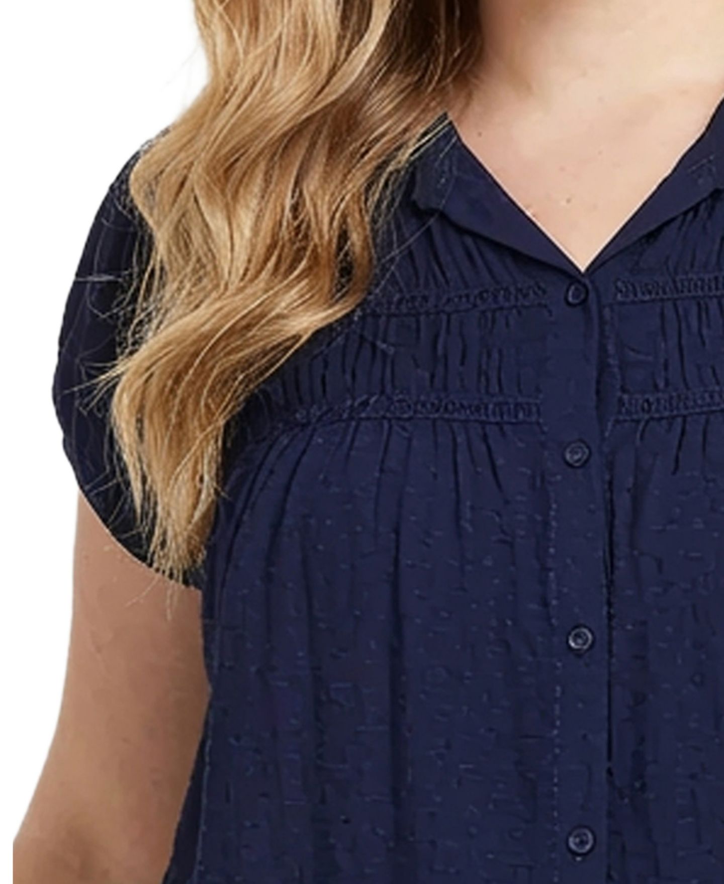 Женский топ NY Collection Plus Size Cap-Sleeve Rouched Yoke, цвет: Тёмно-синий — фото 3
