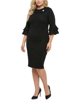 Plus Size 3/4-Sleeve Shawl Collar Dress