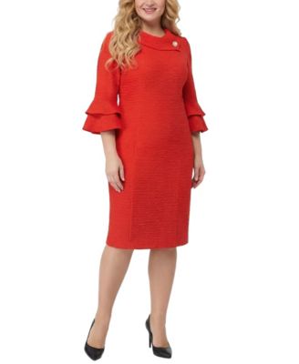Plus Size 3/4-Sleeve Shawl Collar Dress