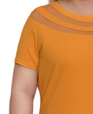 Plus Size Short-Sleeve Dress with Mesh Insets