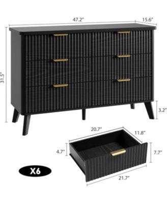Modern Fluted 6-Drawer Dresser, Curved Profile with Deep Drawers