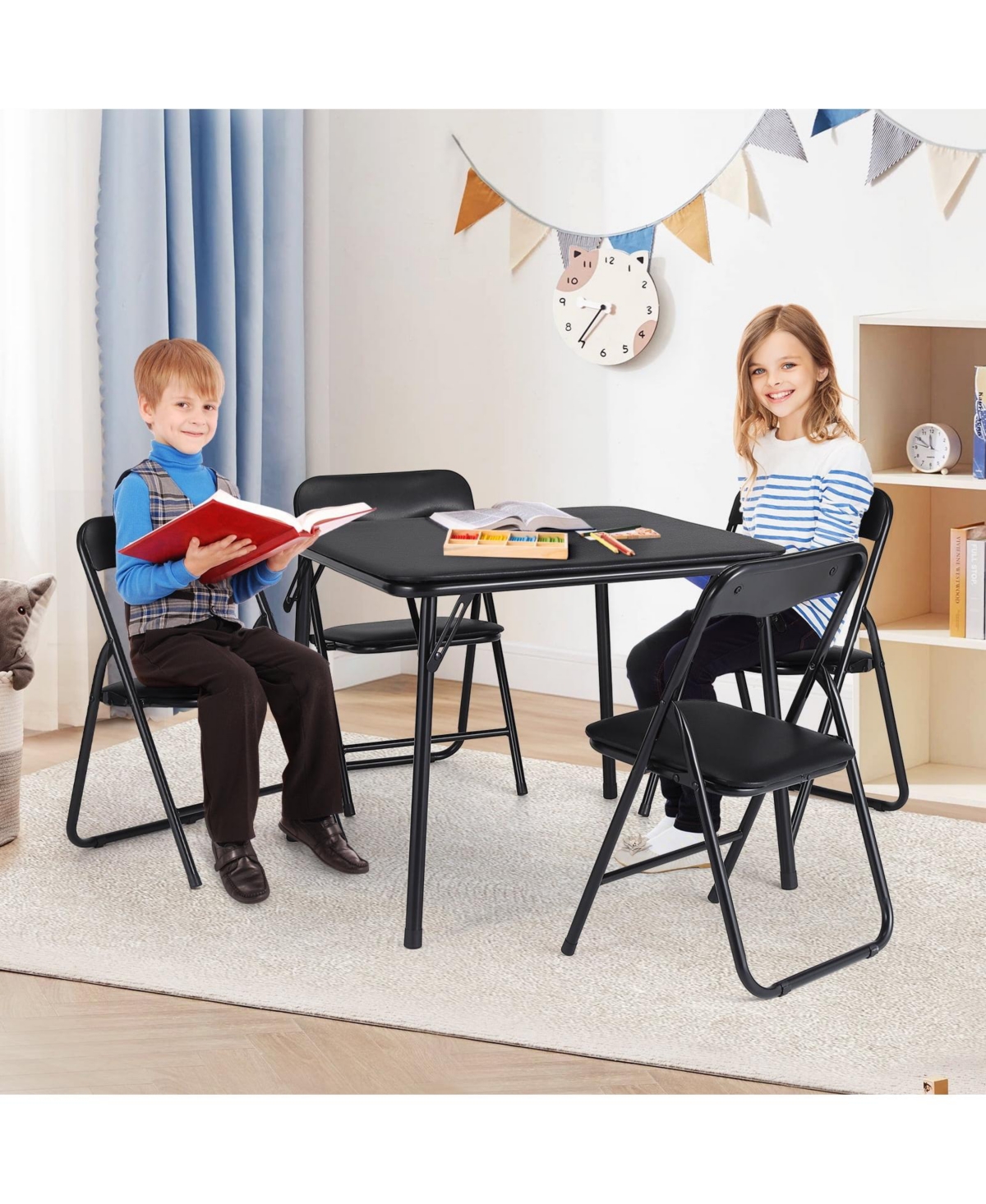 gaomon 5-Piece Folding Card Table and Chair Set- Upholstered- Portable Metal Frame- Indoor Outdoor Use