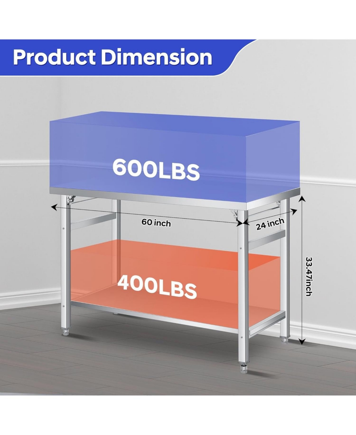 gaomon 60in Folding Stainless Steel Table- 920 Lbs Capacity- Commercial Workstation with Undershelf for Kitchen Garage