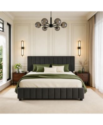 Bed Frame with 4 Storage Drawers, Adjustable Height Headboard, Upholstered Platform Bed Frame