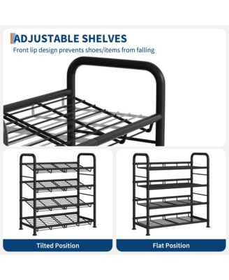 Metal Shoe Rack with Adjustable Flat or Tilt Shelves, Space Saving Shoe Storage Organizer for Entryway, Closet or Bedroom
