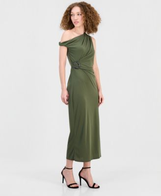 women's asymmetrical dress Robbie Bee Side-Ruched Midi - Olive this dress is a product_type_group:apparel Colors:Red Lioness 90s halterneck lace H&m