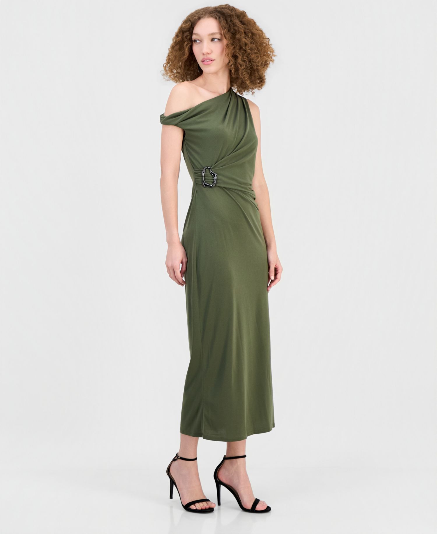 Women's Asymmetrical Side-Ruched Midi Dress