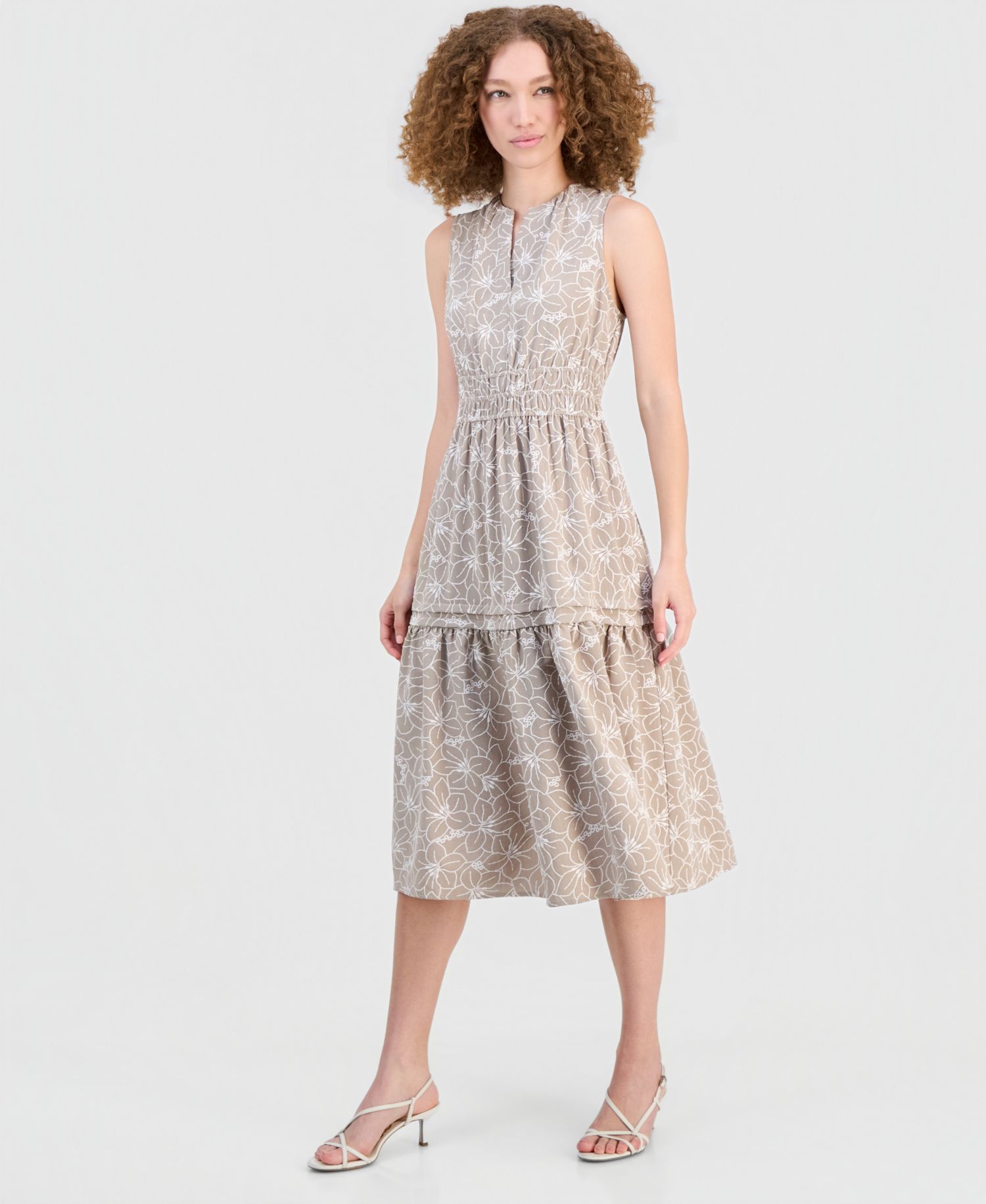 Women's Sleeveless Elastic-Waist Midi Dress
