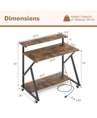 Rolling Computer Desk with Charging Station