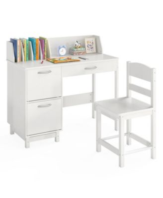 Wooden Kids Study Desk and Chair Set with Book Sorters and Cabinets