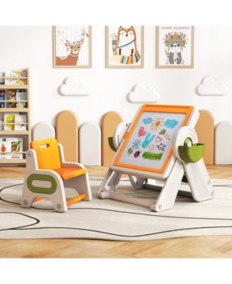 6-in-1 Kids Activity Table and Chair Set with Folding Art Easel