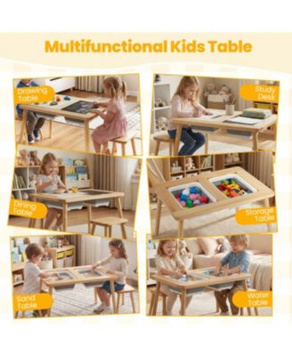 Kids Wooden Activity Table Set with Chalkboard and Foldable Bins