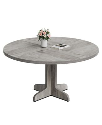 4-Person Round Wooden Pedestal Dining Table