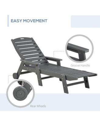 Outdoor Chaise Lounge Chair Recliner w/ Wheel Adjustable Back