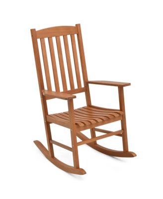 Patio Rocking Chair w/ 400 lbs Weight Capacity Eucalyptus Wood Porch Rocker w/ High Back