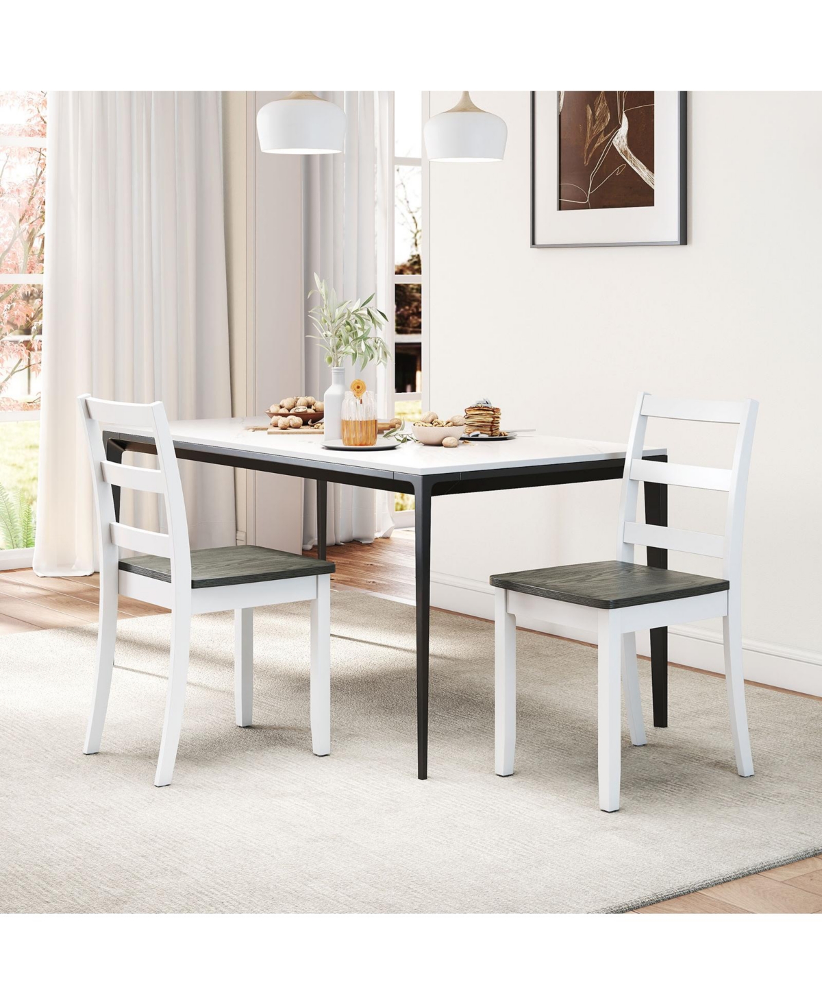 Gouun Ladder-Back Wood Dining Chairs Set of 2 with Rubber Wood Legs