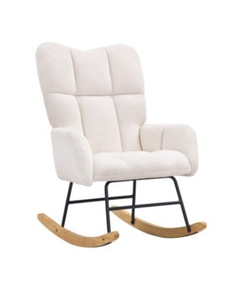 Upholstered Glider Rocking Chair with Teddy Fabric