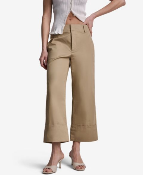 Женские брюки BCBG Cuffed Wide-Leg Cropped Pants, цвет: Коричневый