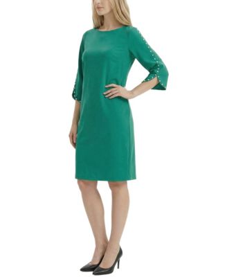 Women's 3/4 Mother of Pearl-Detail Petal-Sleeve Dress