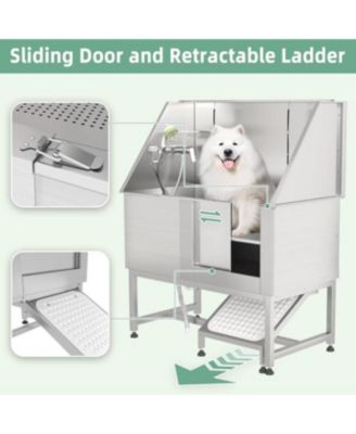 50” Height Adjustable Stainless Steel Dog Bathtub with Ramp