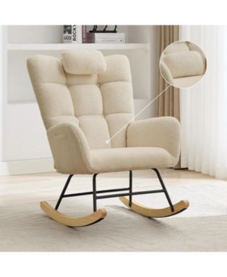 Nursery Rocking Chair,Teddy Upholstered Glider Rocking Chair with High Backrest,Nursery,Bedroom,Living Room,Office