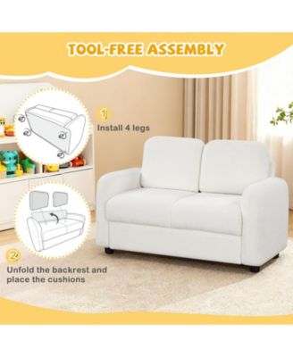 2-Seat Kids Sofa with Teddy Fleece Upholstery and Solid Wood Frame