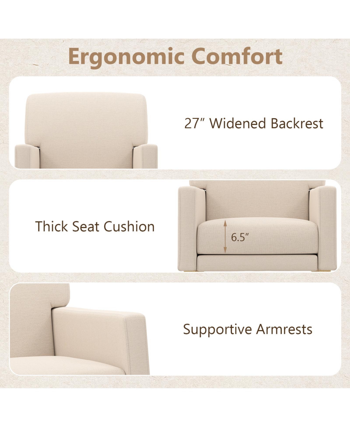 Gouun Upholstered Rocking Chair with Padded Seat and Solid Wood Base