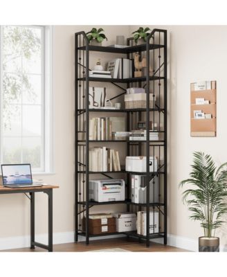  Tall 7-Tier Industrial L-Shaped Corner Bookshelf