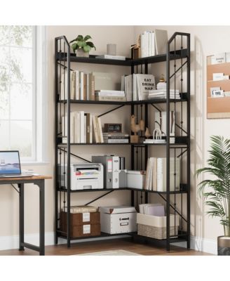 Industrial L-Shaped Corner Bookshelf, 5-Tier Bookcase Storage Display Shelf