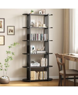  6-Tier Industrial Wooden Bookshelf, Metal Frame Freestanding Large Open Bookcase